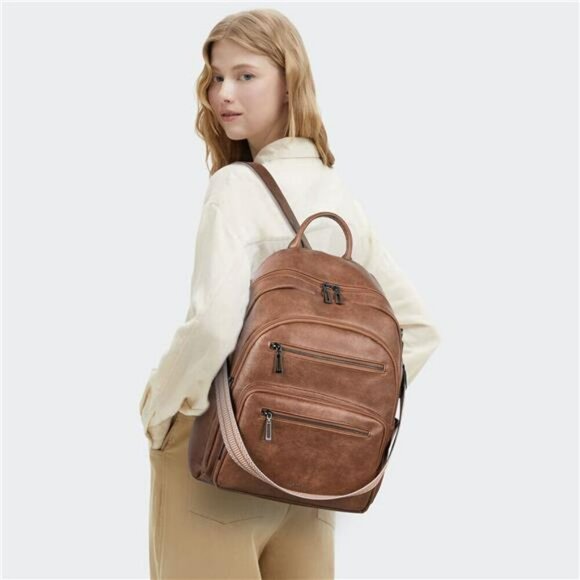 Women's Faux Leather Backpack Purse Convertible Travel Shoulder Bag Set - Picture 2 of 7